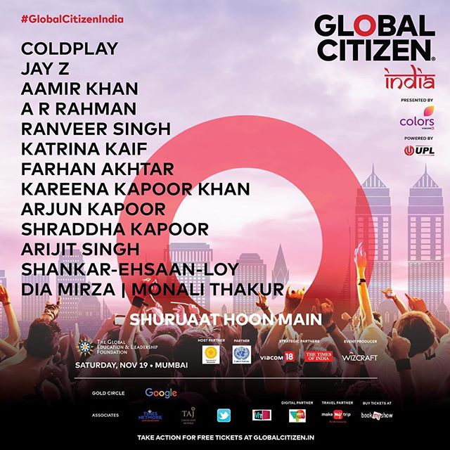 Here is The Global Citizen India Festival Line Up for 2016 #ShuruaatHoonMain